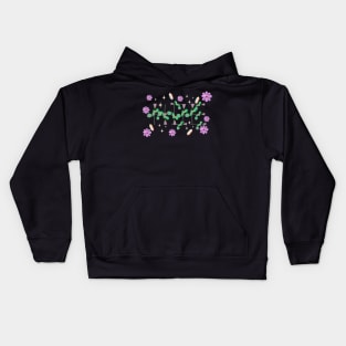 Hoe blue roses on stems with gems and purple flowers black bg 2 Kids Hoodie